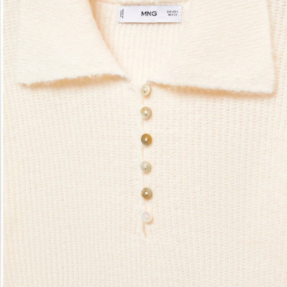 Mango Cream Ribbed Polo-Style Button Front Sweater - Picture 2 of 7